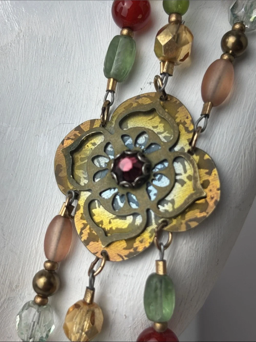 Multi-Color Beaded Floral Sacred Geometry Ruby Center Bracelet Artist